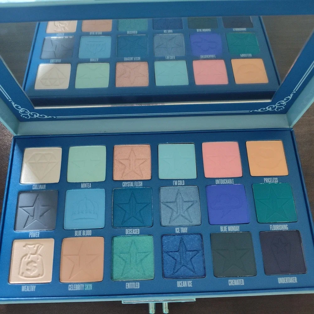 Blue Blood Jeffree Star eyeshadow palette shimmer matte glitter YouTube 18 color